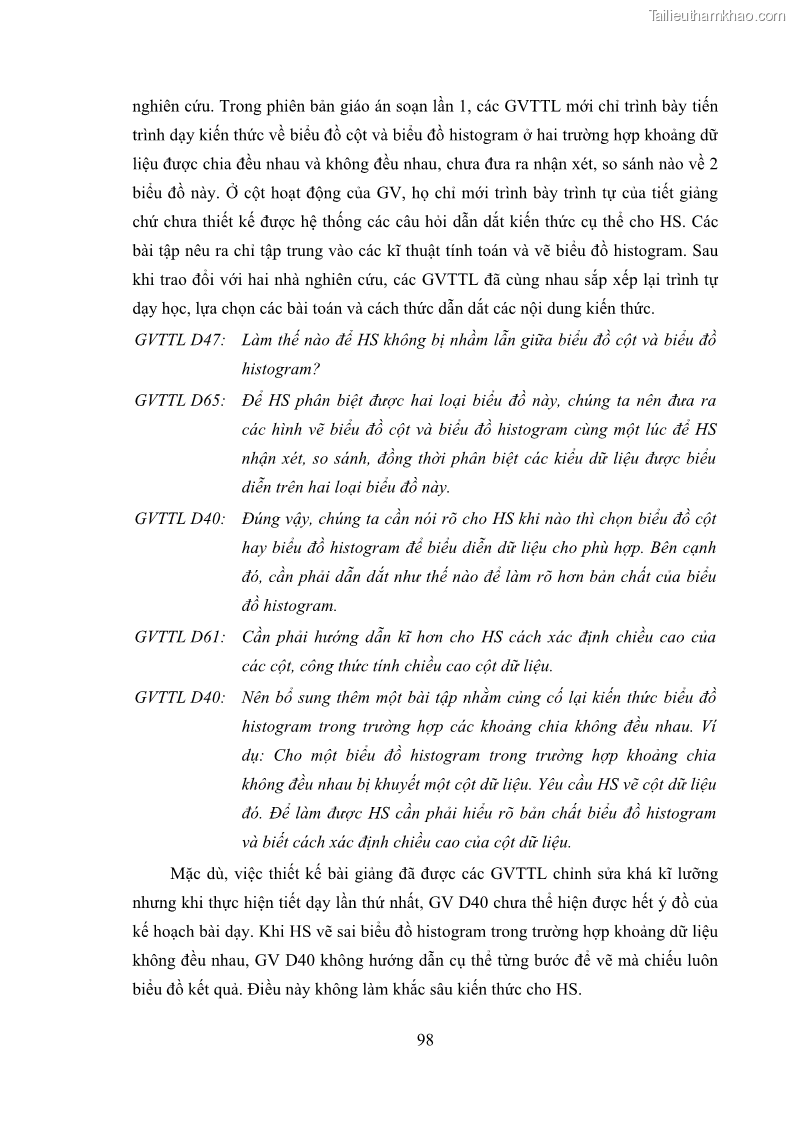 Luận án tiến sĩ giáo dục học Phát triển kiến thức và thực hành nghiệp vụ của giáo viên Toán tương lai để dạy học thống kê - 10 Trang 112