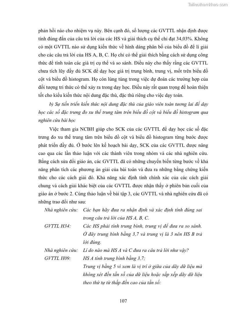 Luận án tiến sĩ giáo dục học Phát triển kiến thức và thực hành nghiệp vụ của giáo viên Toán tương lai để dạy học thống kê - 11 Trang 121