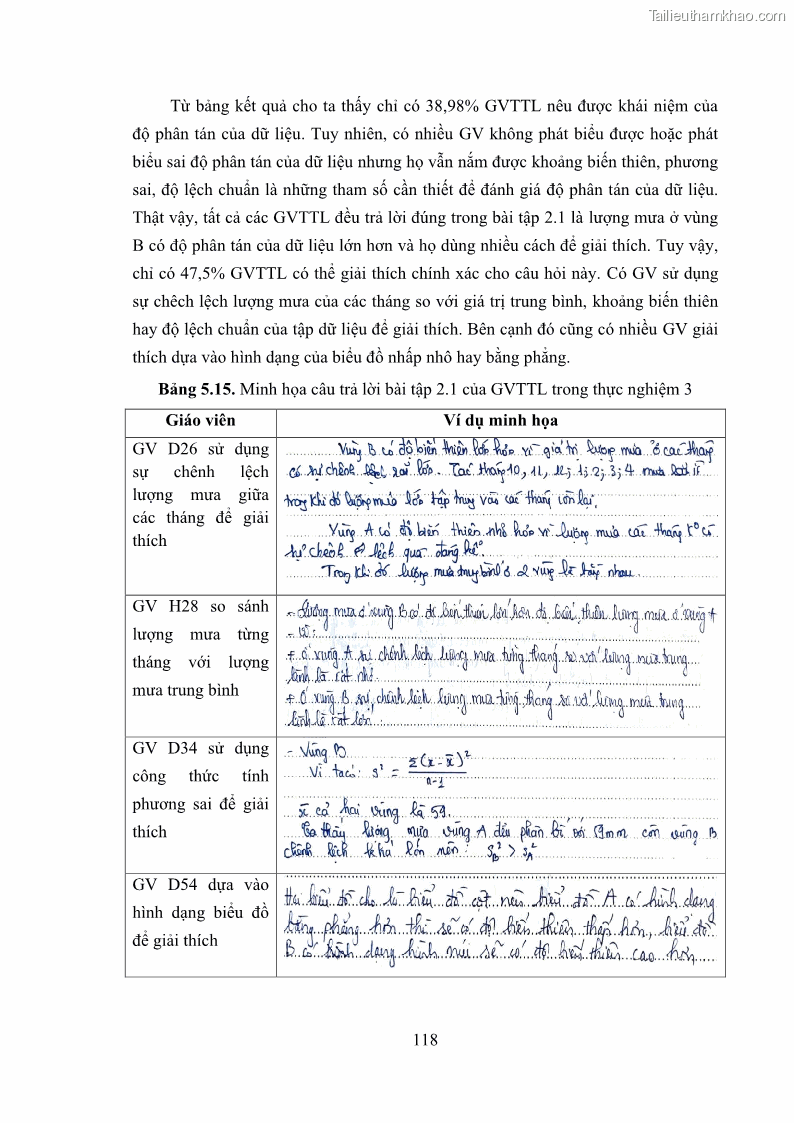 Luận án tiến sĩ giáo dục học Phát triển kiến thức và thực hành nghiệp vụ của giáo viên Toán tương lai để dạy học thống kê - 11 Trang 132