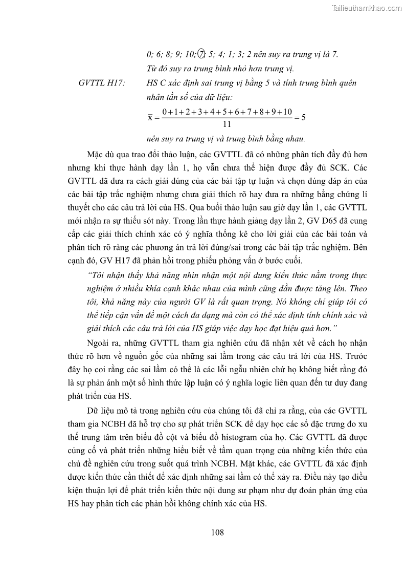Luận án tiến sĩ giáo dục học Phát triển kiến thức và thực hành nghiệp vụ của giáo viên Toán tương lai để dạy học thống kê - 11 Trang 122