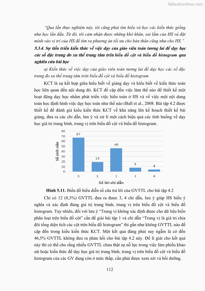 Luận án tiến sĩ giáo dục học Phát triển kiến thức và thực hành nghiệp vụ của giáo viên Toán tương lai để dạy học thống kê - 11 Trang 126