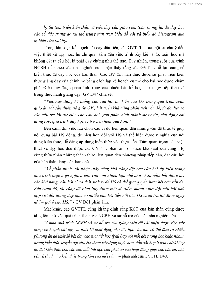 Luận án tiến sĩ giáo dục học Phát triển kiến thức và thực hành nghiệp vụ của giáo viên Toán tương lai để dạy học thống kê - 11 Trang 128