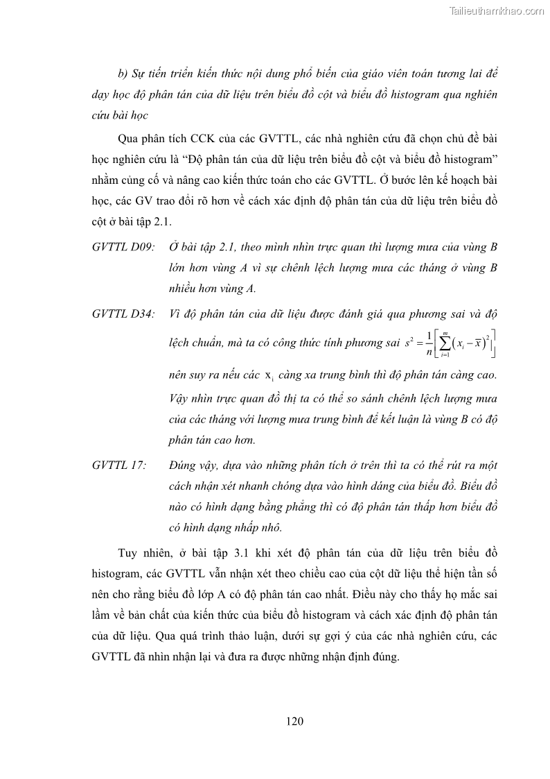 Luận án tiến sĩ giáo dục học Phát triển kiến thức và thực hành nghiệp vụ của giáo viên Toán tương lai để dạy học thống kê - 12 Trang 134