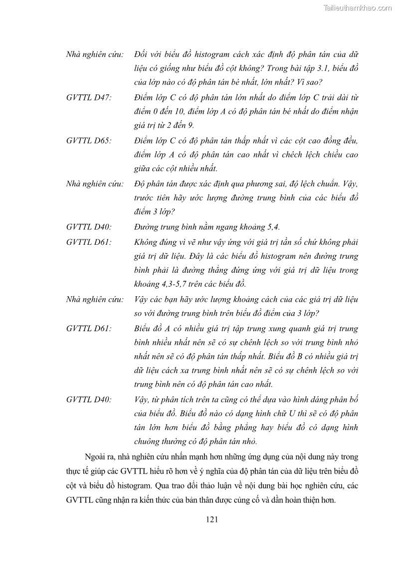 Luận án tiến sĩ giáo dục học Phát triển kiến thức và thực hành nghiệp vụ của giáo viên Toán tương lai để dạy học thống kê - 12 Trang 135
