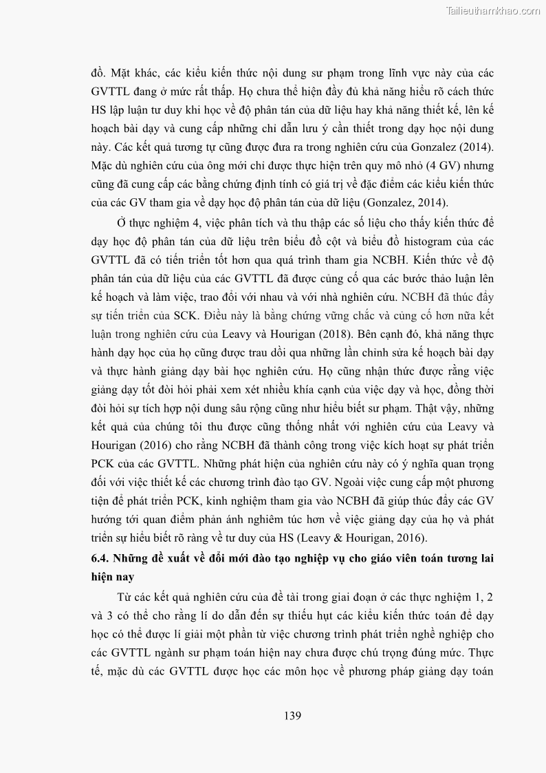 Luận án tiến sĩ giáo dục học Phát triển kiến thức và thực hành nghiệp vụ của giáo viên Toán tương lai để dạy học thống kê - 13 Trang 153