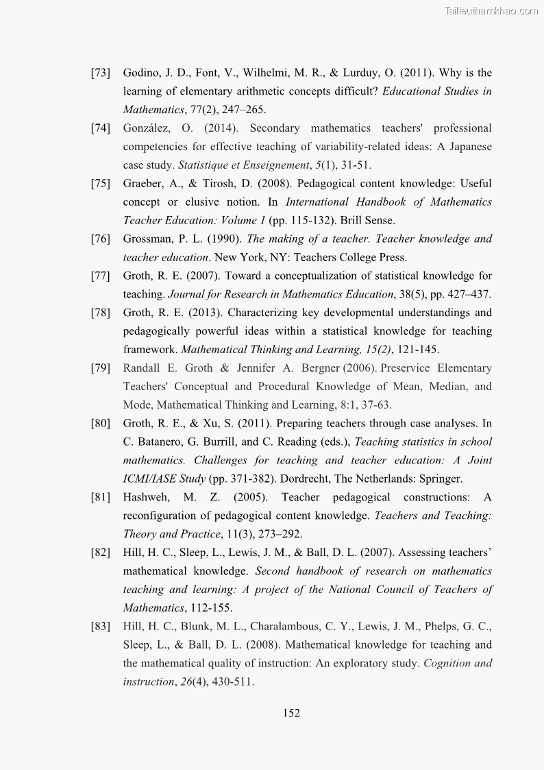 Luận án tiến sĩ giáo dục học Phát triển kiến thức và thực hành nghiệp vụ của giáo viên Toán tương lai để dạy học thống kê - 14 Trang 166