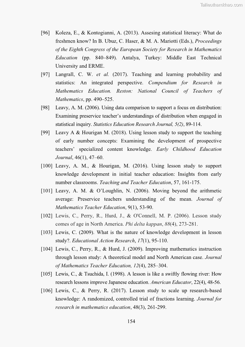 Luận án tiến sĩ giáo dục học Phát triển kiến thức và thực hành nghiệp vụ của giáo viên Toán tương lai để dạy học thống kê - 14 Trang 168