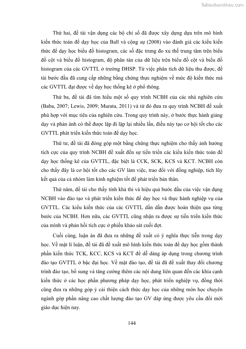 Luận án tiến sĩ giáo dục học Phát triển kiến thức và thực hành nghiệp vụ của giáo viên Toán tương lai để dạy học thống kê - 14 Trang 158