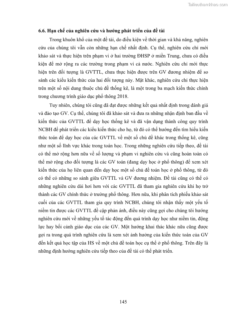 Luận án tiến sĩ giáo dục học Phát triển kiến thức và thực hành nghiệp vụ của giáo viên Toán tương lai để dạy học thống kê - 14 Trang 159