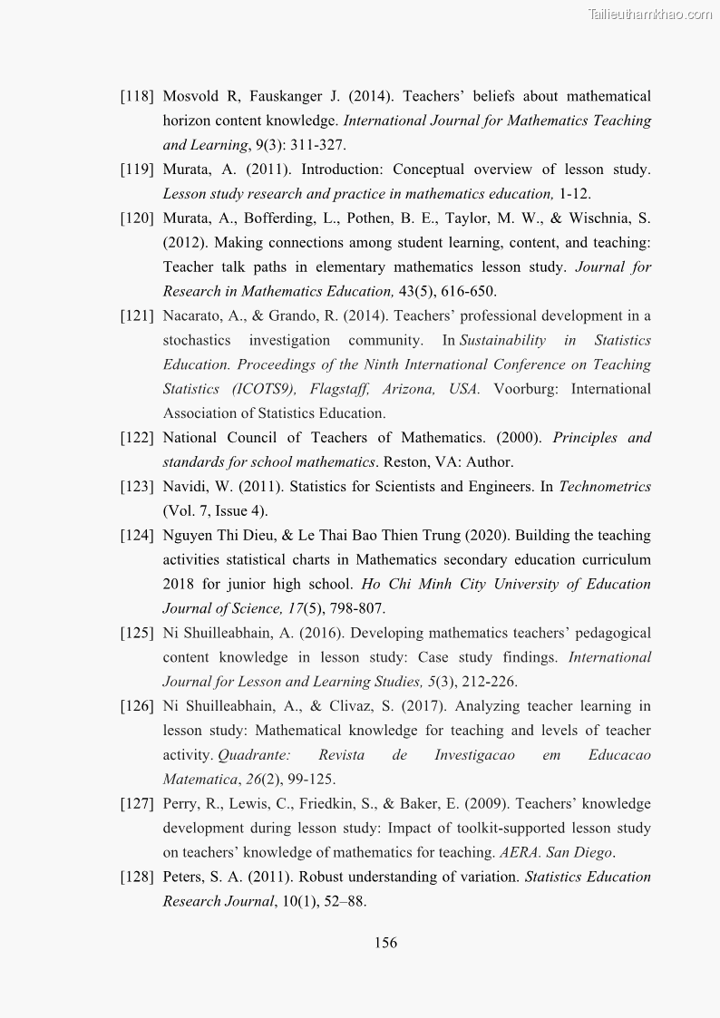 Luận án tiến sĩ giáo dục học Phát triển kiến thức và thực hành nghiệp vụ của giáo viên Toán tương lai để dạy học thống kê - 15 Trang 170
