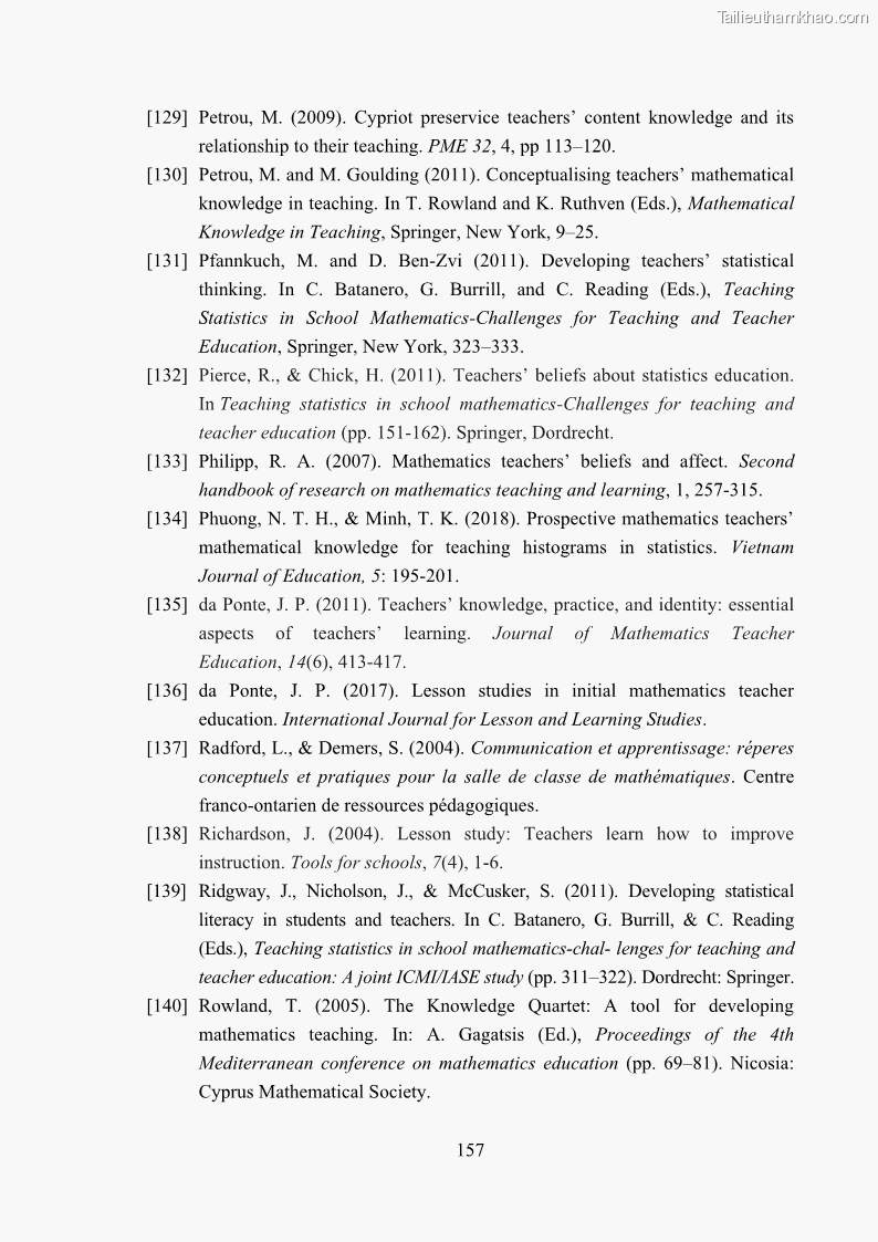 Luận án tiến sĩ giáo dục học Phát triển kiến thức và thực hành nghiệp vụ của giáo viên Toán tương lai để dạy học thống kê - 15 Trang 171