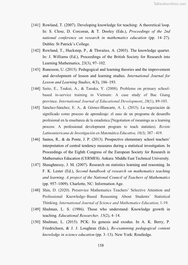 Luận án tiến sĩ giáo dục học Phát triển kiến thức và thực hành nghiệp vụ của giáo viên Toán tương lai để dạy học thống kê - 15 Trang 172