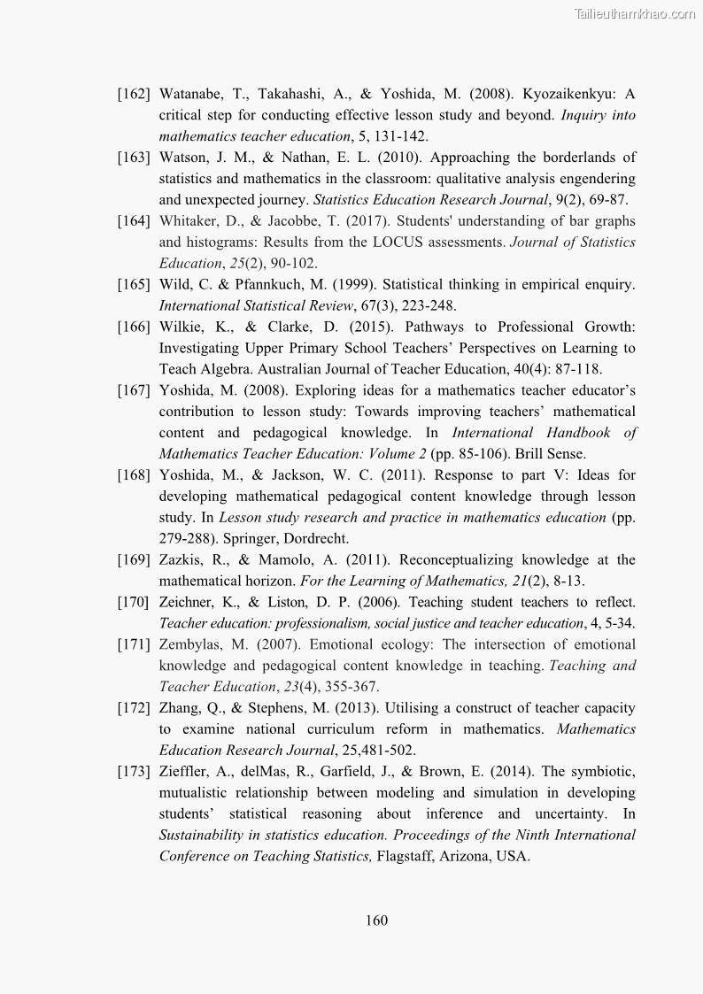 Luận án tiến sĩ giáo dục học Phát triển kiến thức và thực hành nghiệp vụ của giáo viên Toán tương lai để dạy học thống kê - 15 Trang 174