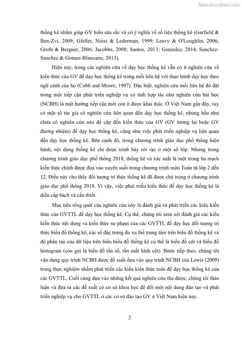 Luận án tiến sĩ giáo dục học Phát triển kiến thức và thực hành nghiệp vụ của giáo viên Toán tương lai để dạy học thống kê - 2 Trang 16