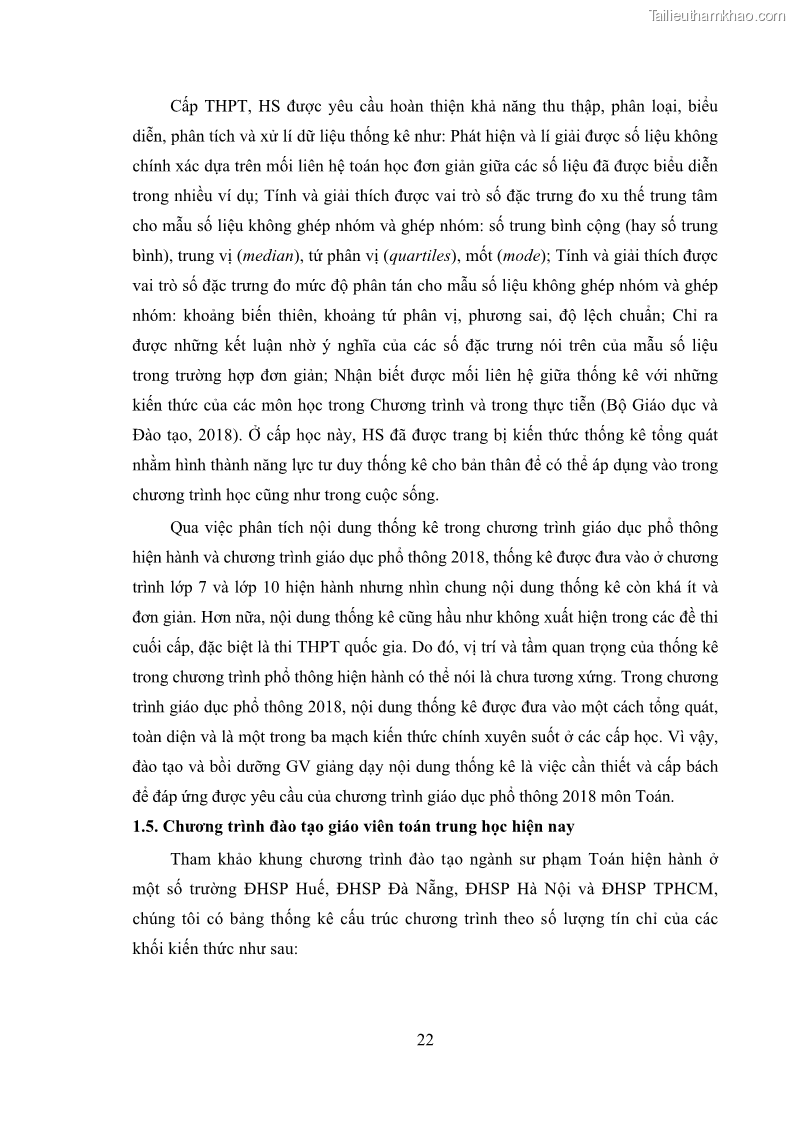 Luận án tiến sĩ giáo dục học Phát triển kiến thức và thực hành nghiệp vụ của giáo viên Toán tương lai để dạy học thống kê - 3 Trang 36