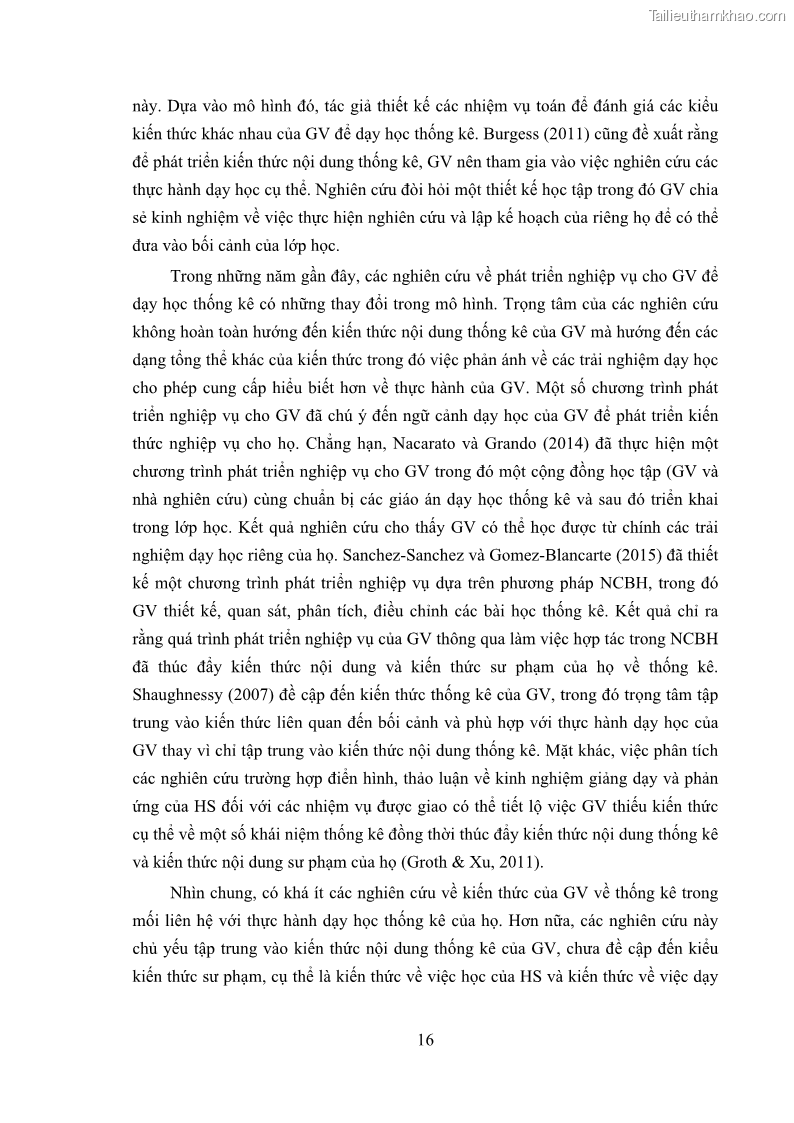 Luận án tiến sĩ giáo dục học Phát triển kiến thức và thực hành nghiệp vụ của giáo viên Toán tương lai để dạy học thống kê - 3 Trang 30