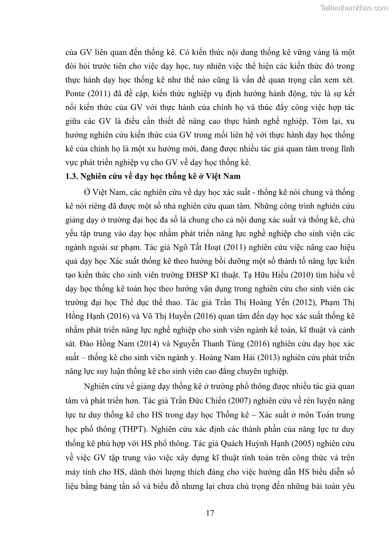 Luận án tiến sĩ giáo dục học Phát triển kiến thức và thực hành nghiệp vụ của giáo viên Toán tương lai để dạy học thống kê - 3 Trang 31