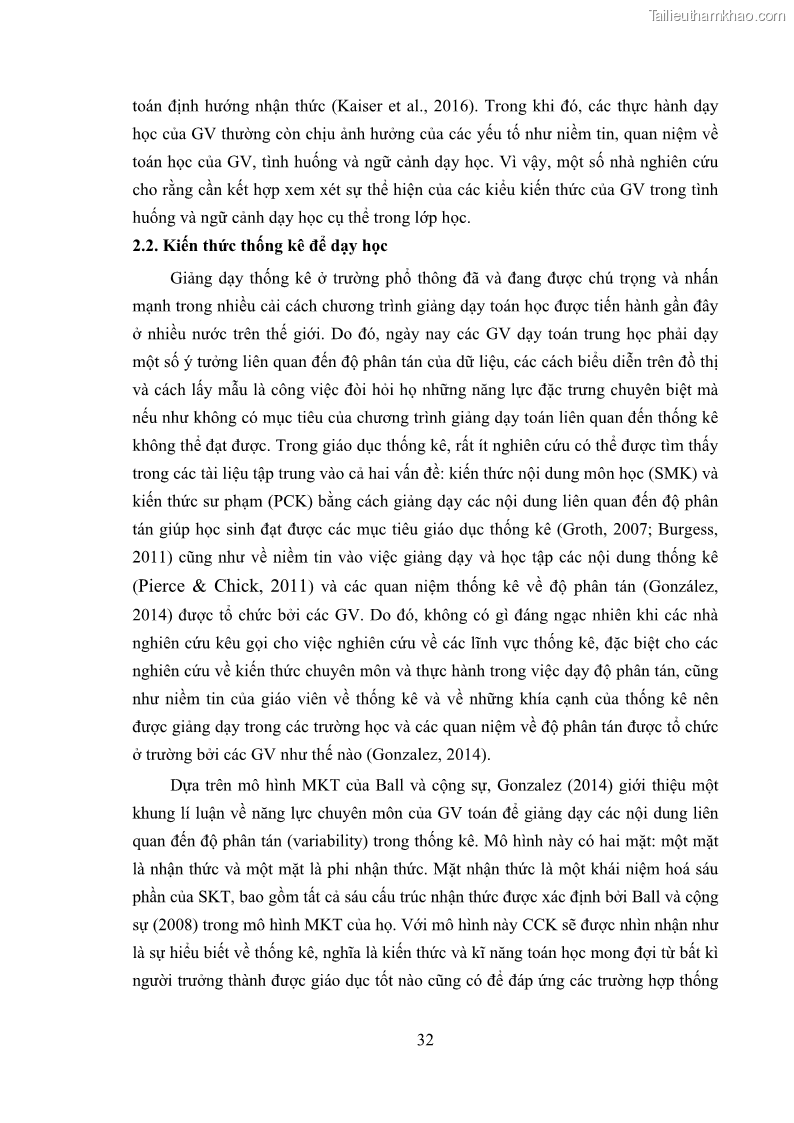 Luận án tiến sĩ giáo dục học Phát triển kiến thức và thực hành nghiệp vụ của giáo viên Toán tương lai để dạy học thống kê - 4 Trang 46