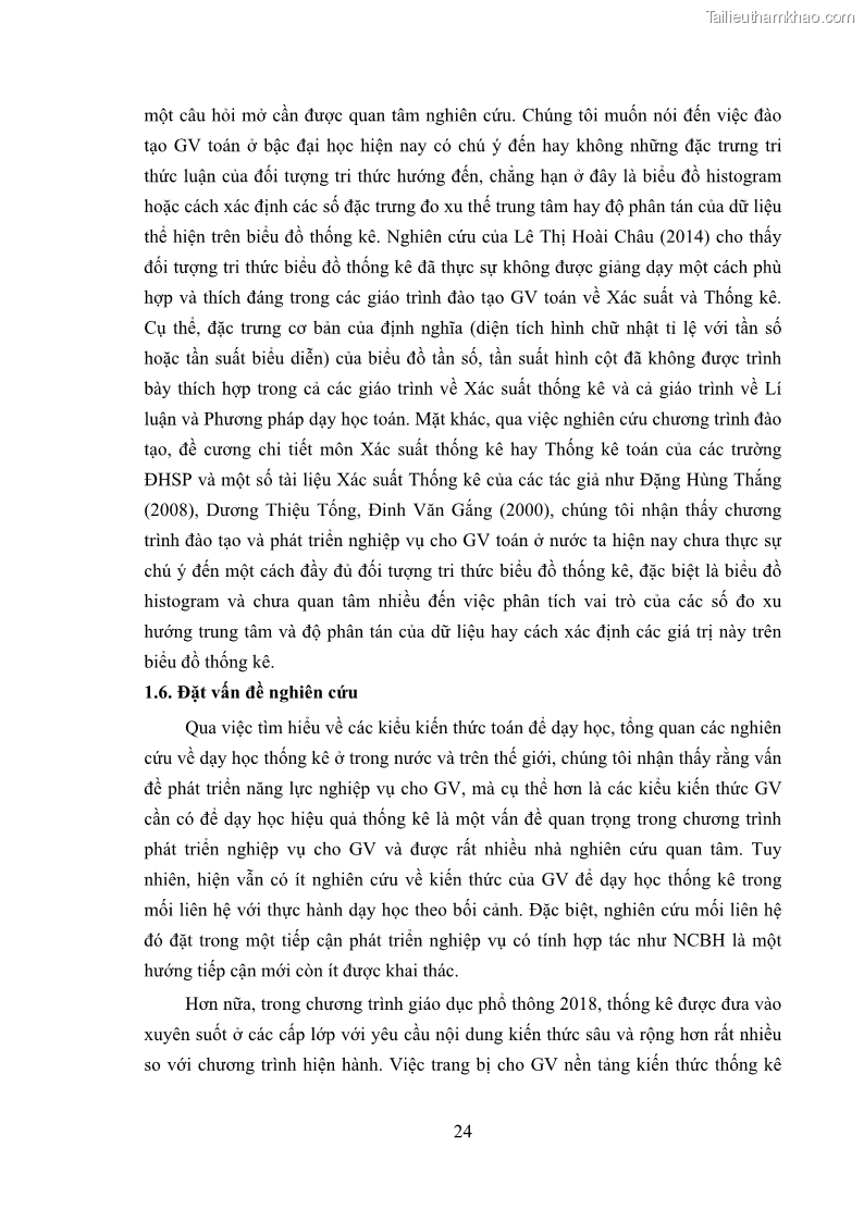 Luận án tiến sĩ giáo dục học Phát triển kiến thức và thực hành nghiệp vụ của giáo viên Toán tương lai để dạy học thống kê - 4 Trang 38