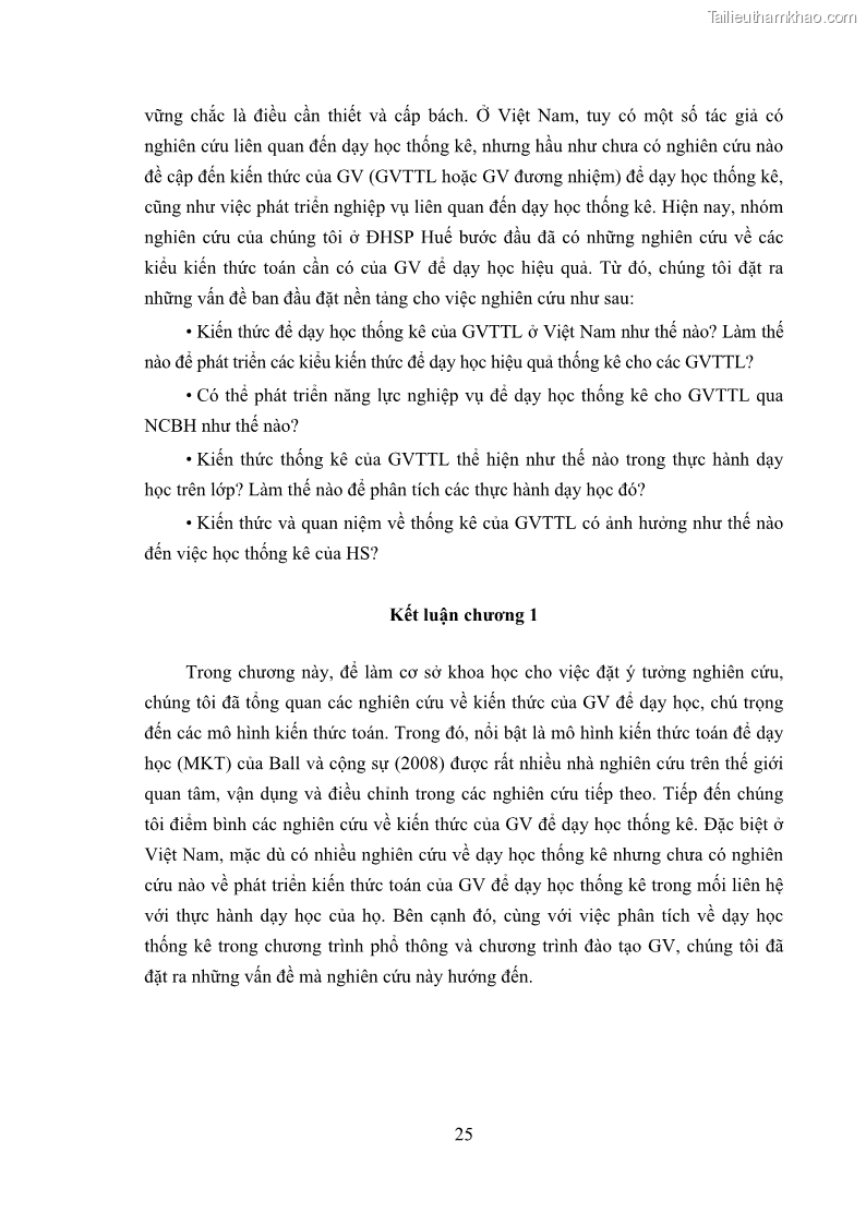 Luận án tiến sĩ giáo dục học Phát triển kiến thức và thực hành nghiệp vụ của giáo viên Toán tương lai để dạy học thống kê - 4 Trang 39