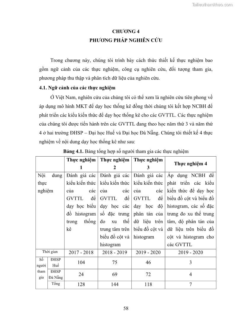 Luận án tiến sĩ giáo dục học Phát triển kiến thức và thực hành nghiệp vụ của giáo viên Toán tương lai để dạy học thống kê - 6 Trang 72