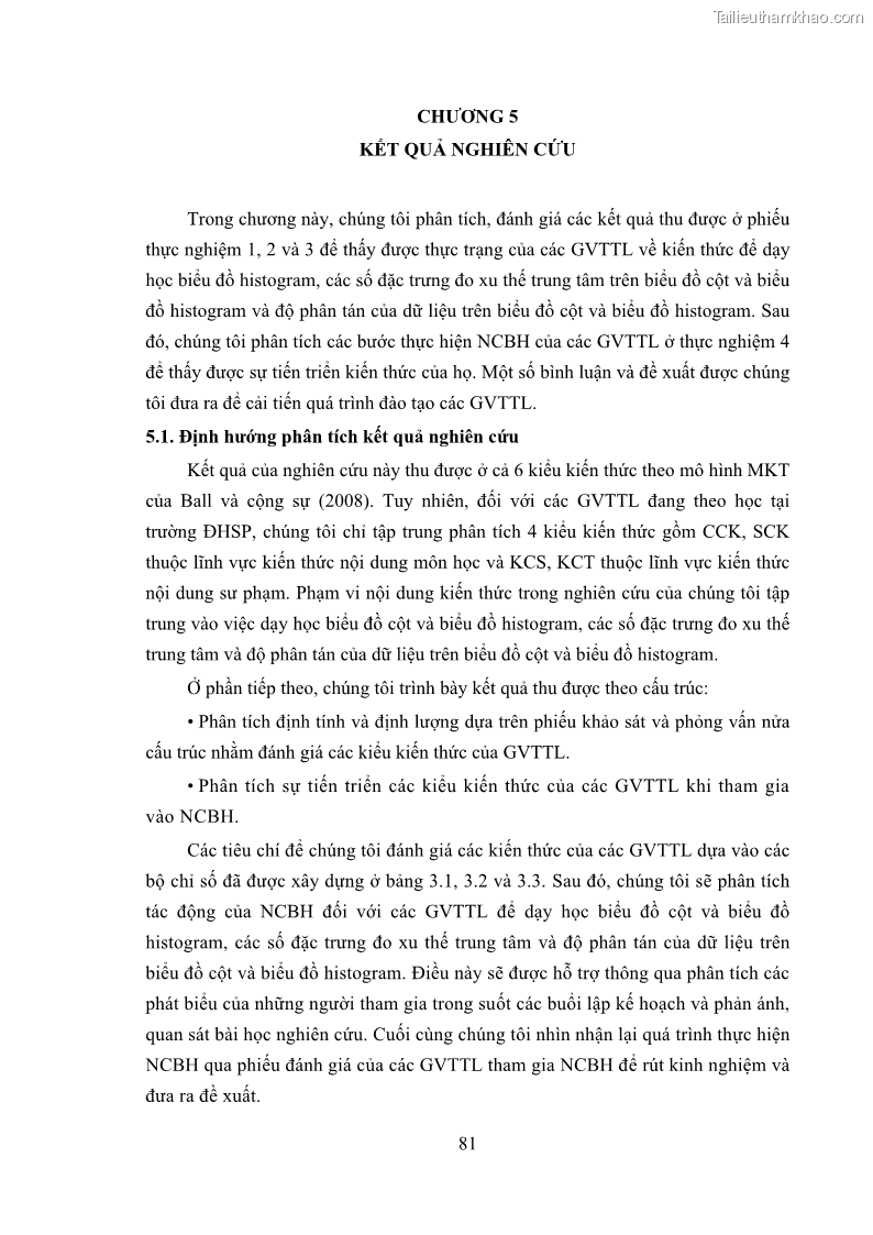 Luận án tiến sĩ giáo dục học Phát triển kiến thức và thực hành nghiệp vụ của giáo viên Toán tương lai để dạy học thống kê - 8 Trang 95