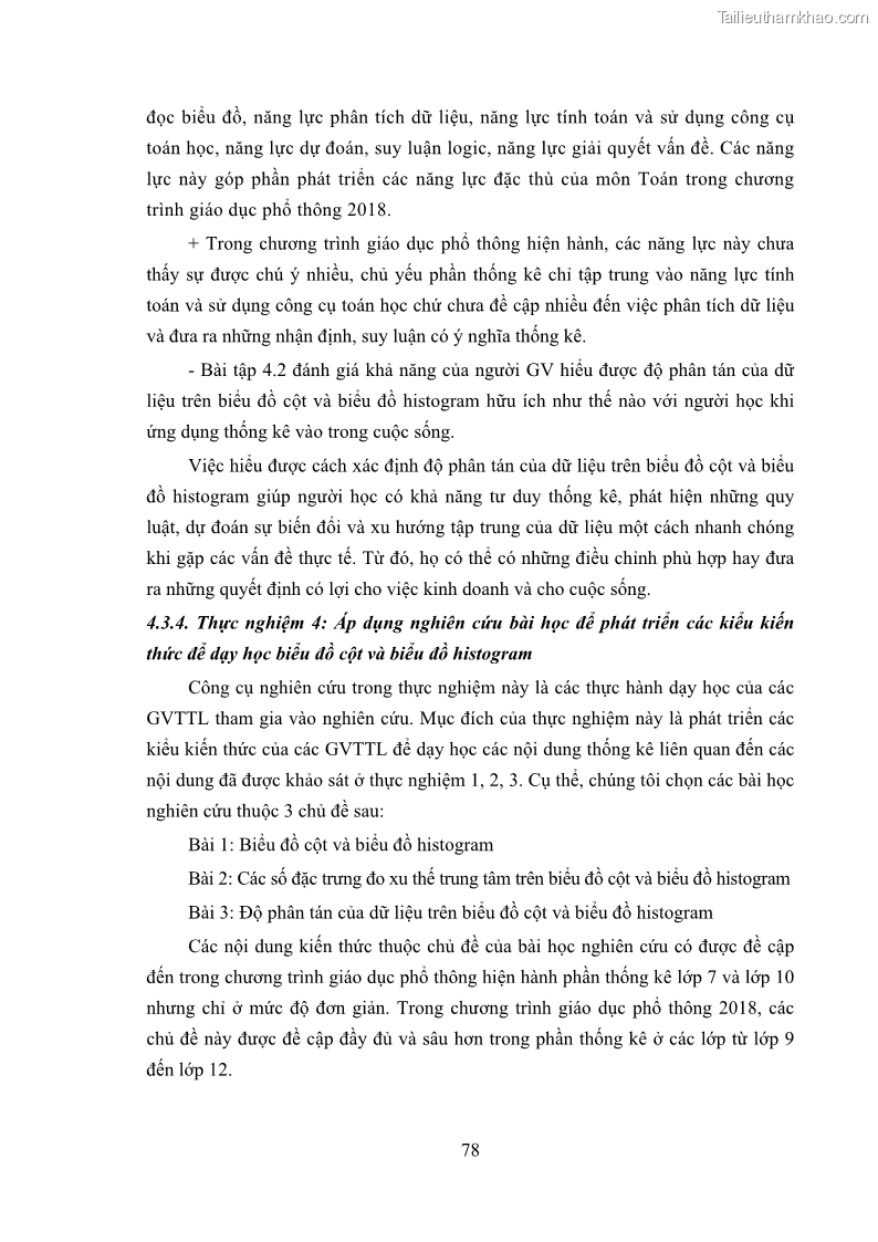 Luận án tiến sĩ giáo dục học Phát triển kiến thức và thực hành nghiệp vụ của giáo viên Toán tương lai để dạy học thống kê - 8 Trang 92