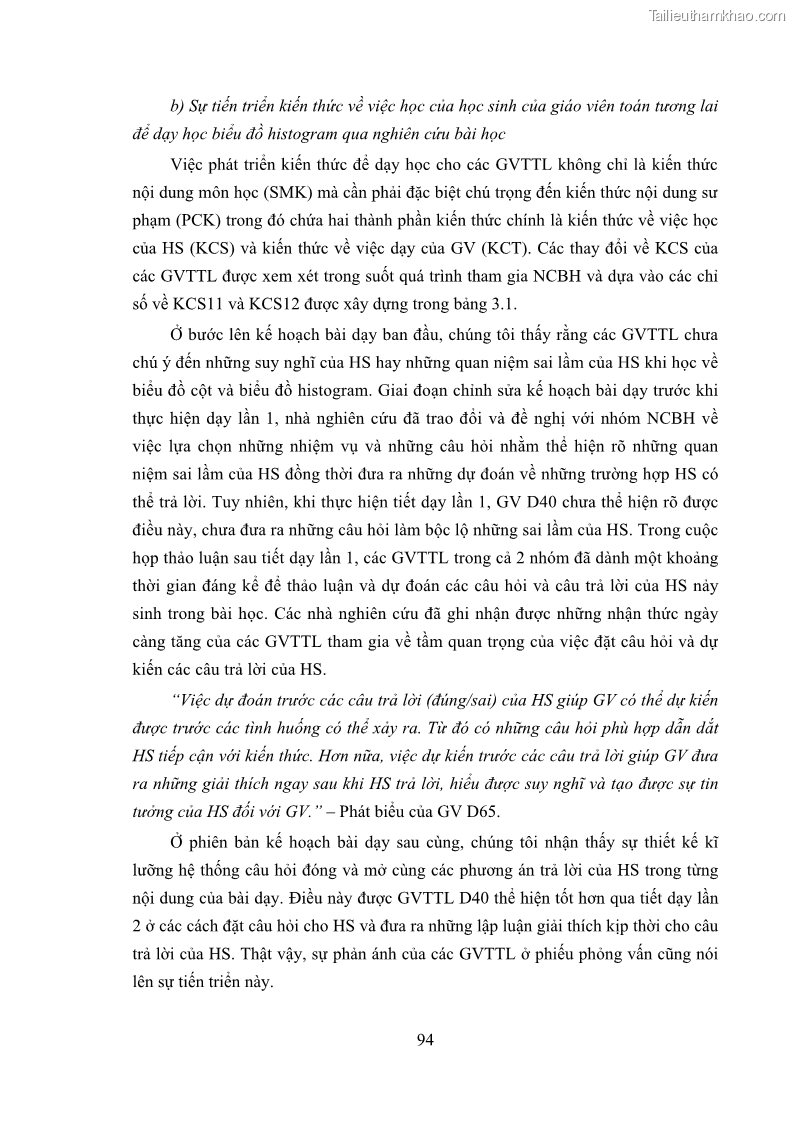 Luận án tiến sĩ giáo dục học Phát triển kiến thức và thực hành nghiệp vụ của giáo viên Toán tương lai để dạy học thống kê - 9 Trang 108