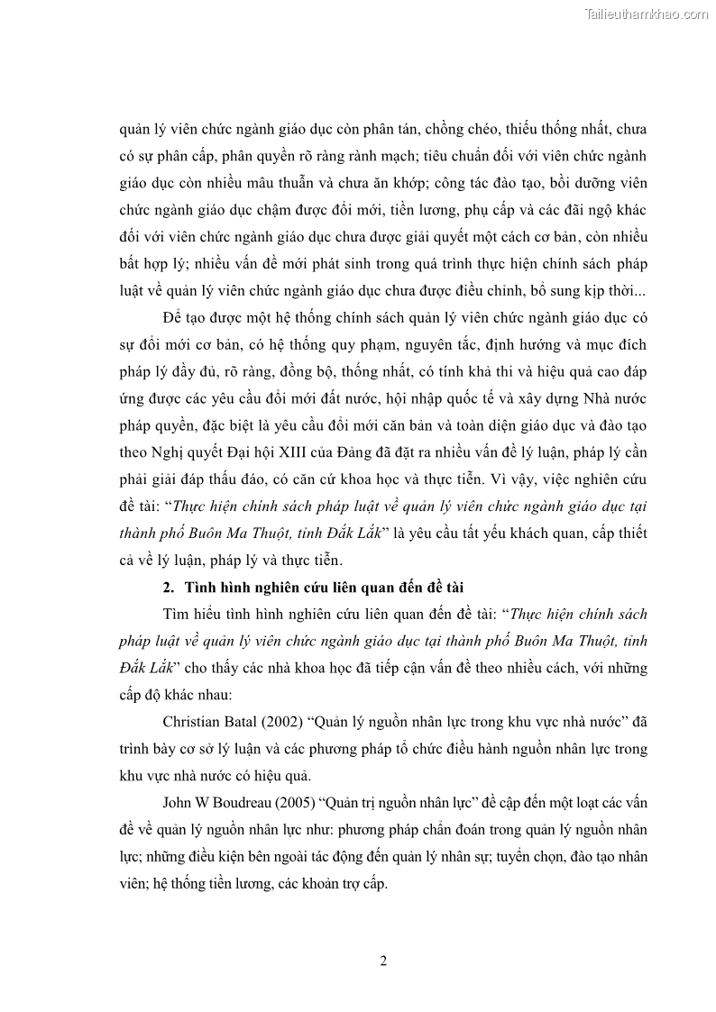 Luận văn thạc sĩ chính sách công Thực hiện chính sách pháp luật về quản lý viên chức ngành giáo dục tại thành phố Buôn Ma Thuột, tỉnh Đắk Lắk - 1 Trang 10