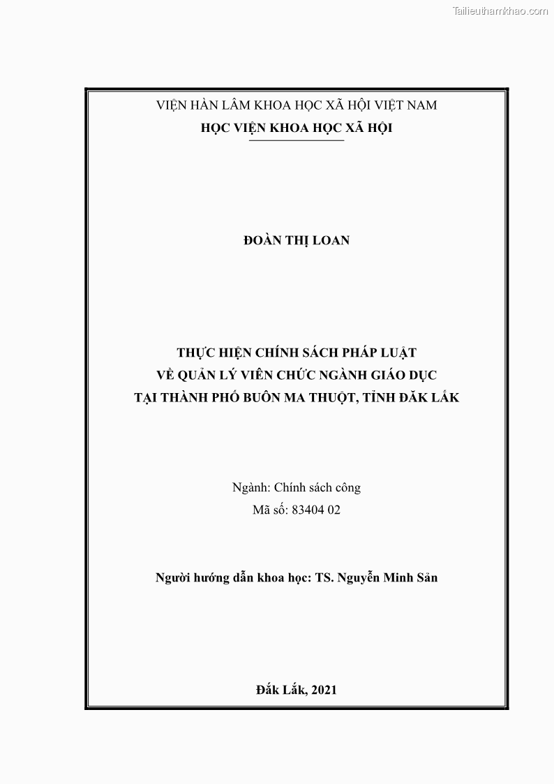 Luận văn thạc sĩ chính sách công Thực hiện chính sách pháp luật về quản lý viên chức ngành giáo dục tại thành phố Buôn Ma Thuột, tỉnh Đắk Lắk - 1 Trang 2