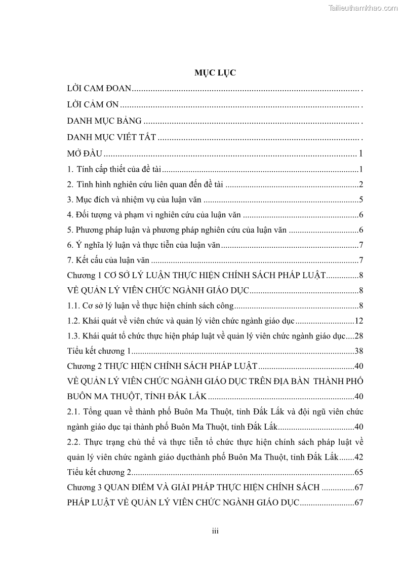 Luận văn thạc sĩ chính sách công Thực hiện chính sách pháp luật về quản lý viên chức ngành giáo dục tại thành phố Buôn Ma Thuột, tỉnh Đắk Lắk - 1 Trang 5