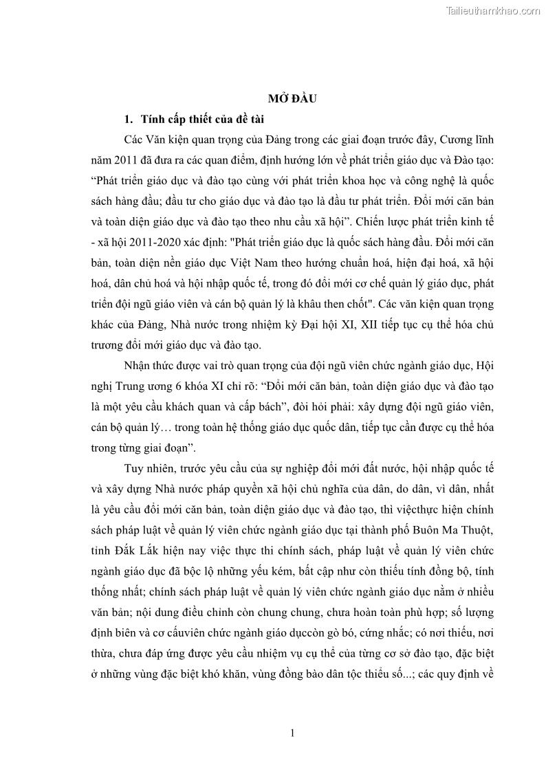 Luận văn thạc sĩ chính sách công Thực hiện chính sách pháp luật về quản lý viên chức ngành giáo dục tại thành phố Buôn Ma Thuột, tỉnh Đắk Lắk - 1 Trang 9