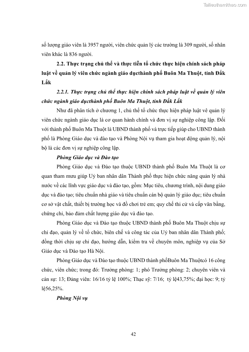 Luận văn thạc sĩ chính sách công Thực hiện chính sách pháp luật về quản lý viên chức ngành giáo dục tại thành phố Buôn Ma Thuột, tỉnh Đắk Lắk - 5 Trang 50