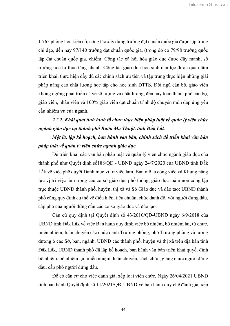 Luận văn thạc sĩ chính sách công Thực hiện chính sách pháp luật về quản lý viên chức ngành giáo dục tại thành phố Buôn Ma Thuột, tỉnh Đắk Lắk - 5 Trang 52