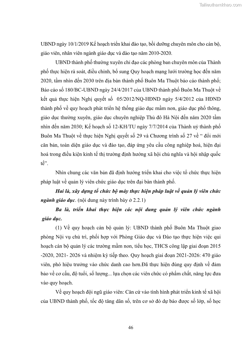 Luận văn thạc sĩ chính sách công Thực hiện chính sách pháp luật về quản lý viên chức ngành giáo dục tại thành phố Buôn Ma Thuột, tỉnh Đắk Lắk - 5 Trang 54