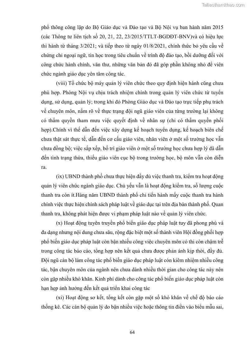 Luận văn thạc sĩ chính sách công Thực hiện chính sách pháp luật về quản lý viên chức ngành giáo dục tại thành phố Buôn Ma Thuột, tỉnh Đắk Lắk - 6 Trang 72