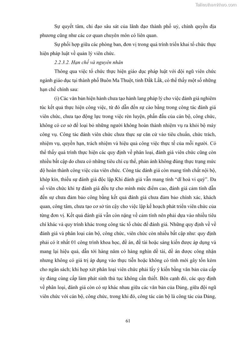 Luận văn thạc sĩ chính sách công Thực hiện chính sách pháp luật về quản lý viên chức ngành giáo dục tại thành phố Buôn Ma Thuột, tỉnh Đắk Lắk - 6 Trang 69