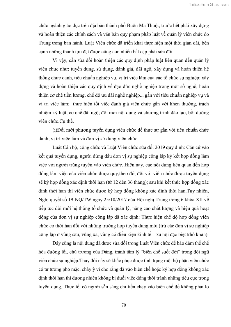 Luận văn thạc sĩ chính sách công Thực hiện chính sách pháp luật về quản lý viên chức ngành giáo dục tại thành phố Buôn Ma Thuột, tỉnh Đắk Lắk - 7 Trang 78