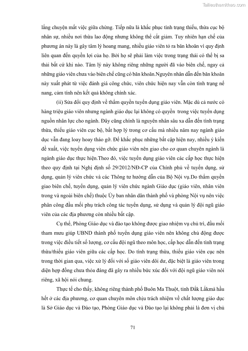 Luận văn thạc sĩ chính sách công Thực hiện chính sách pháp luật về quản lý viên chức ngành giáo dục tại thành phố Buôn Ma Thuột, tỉnh Đắk Lắk - 7 Trang 79