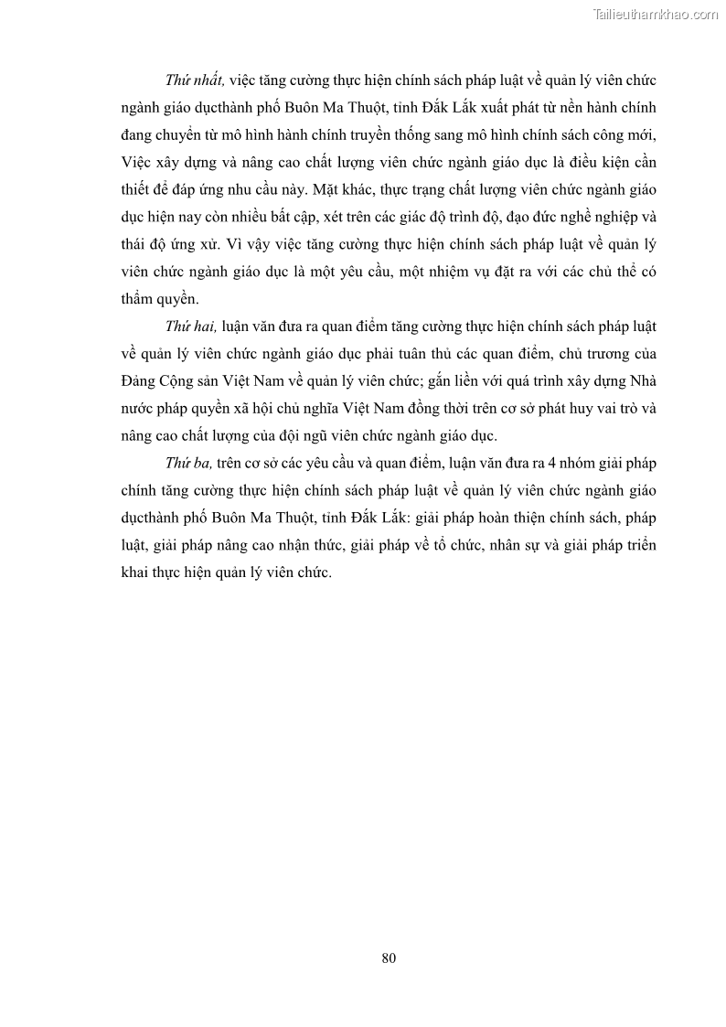 Luận văn thạc sĩ chính sách công Thực hiện chính sách pháp luật về quản lý viên chức ngành giáo dục tại thành phố Buôn Ma Thuột, tỉnh Đắk Lắk - 8 Trang 88