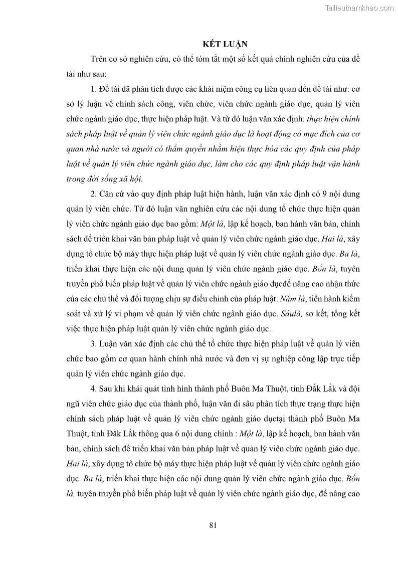 Luận văn thạc sĩ chính sách công Thực hiện chính sách pháp luật về quản lý viên chức ngành giáo dục tại thành phố Buôn Ma Thuột, tỉnh Đắk Lắk - 8 Trang 89