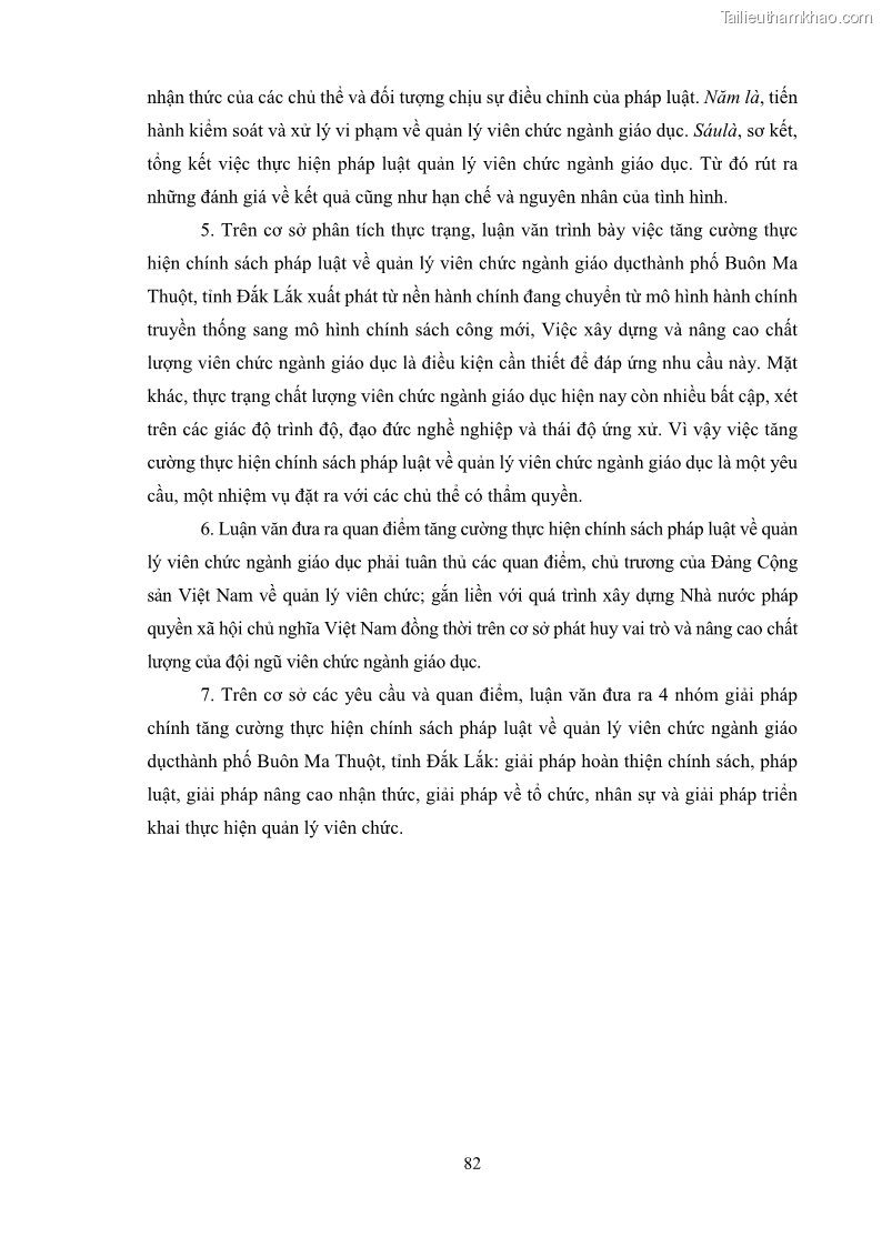 Luận văn thạc sĩ chính sách công Thực hiện chính sách pháp luật về quản lý viên chức ngành giáo dục tại thành phố Buôn Ma Thuột, tỉnh Đắk Lắk - 8 Trang 90