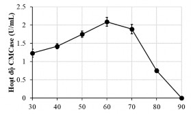 Hình 3 10 Nhiệt độ tối ưu của CMCase thu nhận từ G4 Kết quả ảnh hưởng của 4