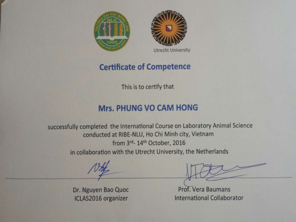 Nhận tham gia và đạt yêu cầu về tập huấn thí nghiệm trên động vật của NCS 1