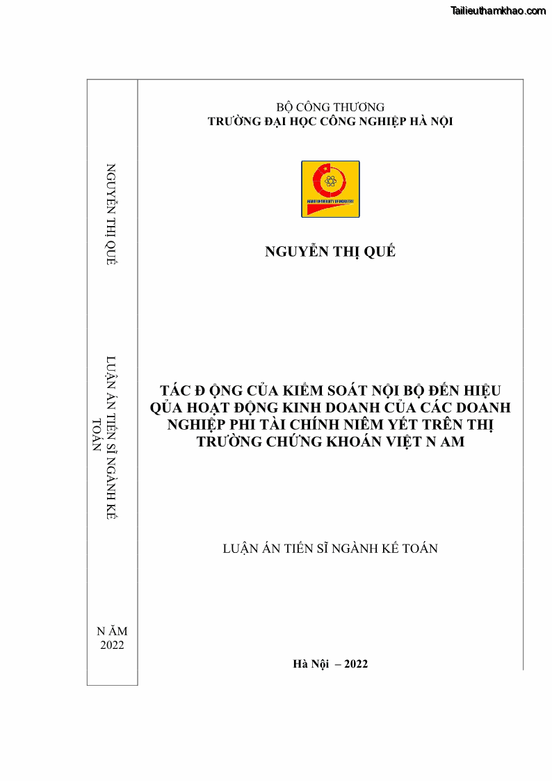 Luận án tiến sĩ kế toán Tác động của kiểm soát nội bộ đến hiệu quả hoạt động kinh doanh của các Doanh nghiệp phi tổ chức niêm yết trên Thị trường chứng khoán Việt Nam - 1 Trang 1