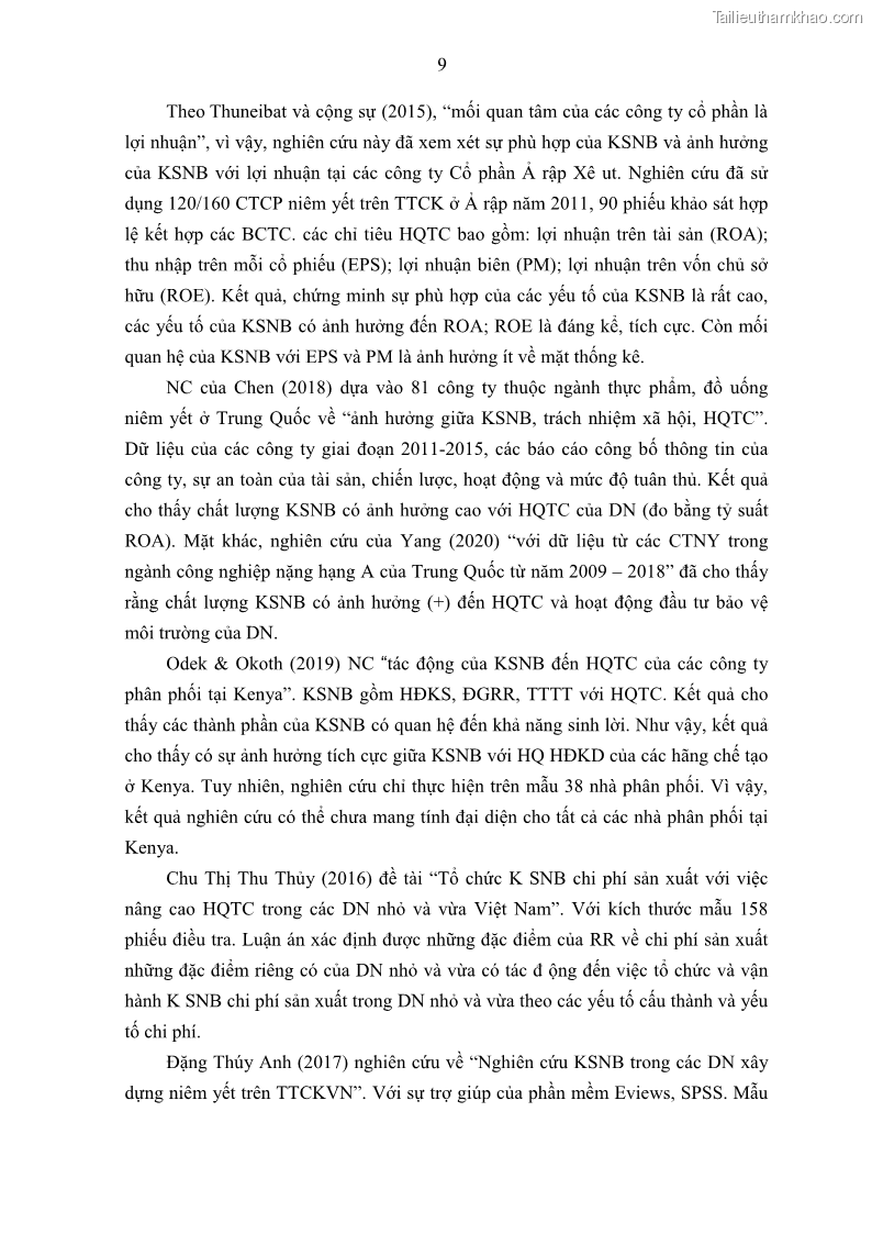 Luận án tiến sĩ kế toán Tác động của kiểm soát nội bộ đến hiệu quả hoạt động kinh doanh của các Doanh nghiệp phi tổ chức niêm yết trên Thị trường chứng khoán Việt Nam - 2 Trang 22