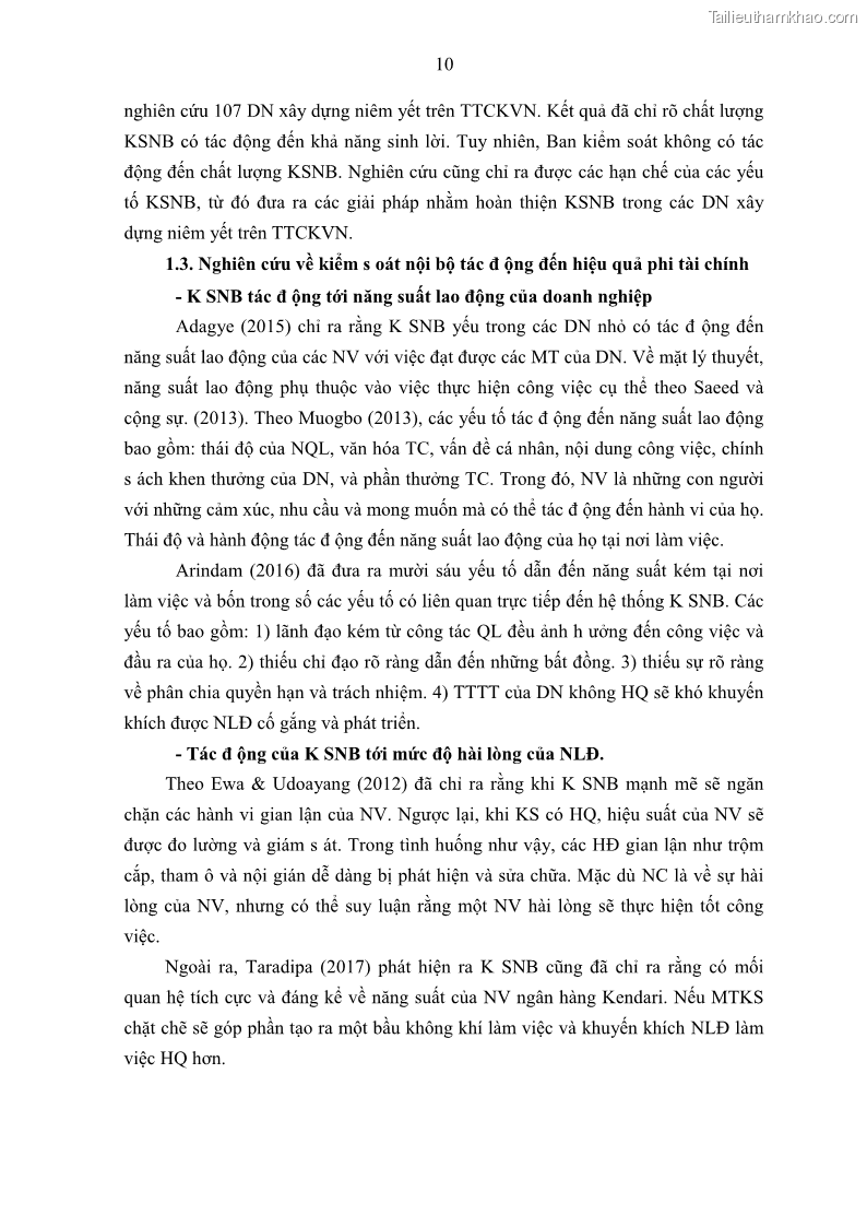 Luận án tiến sĩ kế toán Tác động của kiểm soát nội bộ đến hiệu quả hoạt động kinh doanh của các Doanh nghiệp phi tổ chức niêm yết trên Thị trường chứng khoán Việt Nam - 2 Trang 23
