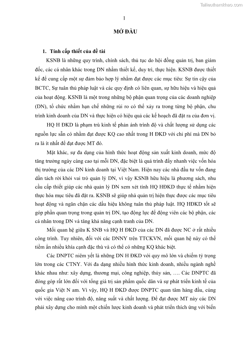 Luận án tiến sĩ kế toán Tác động của kiểm soát nội bộ đến hiệu quả hoạt động kinh doanh của các Doanh nghiệp phi tổ chức niêm yết trên Thị trường chứng khoán Việt Nam - 2 Trang 14