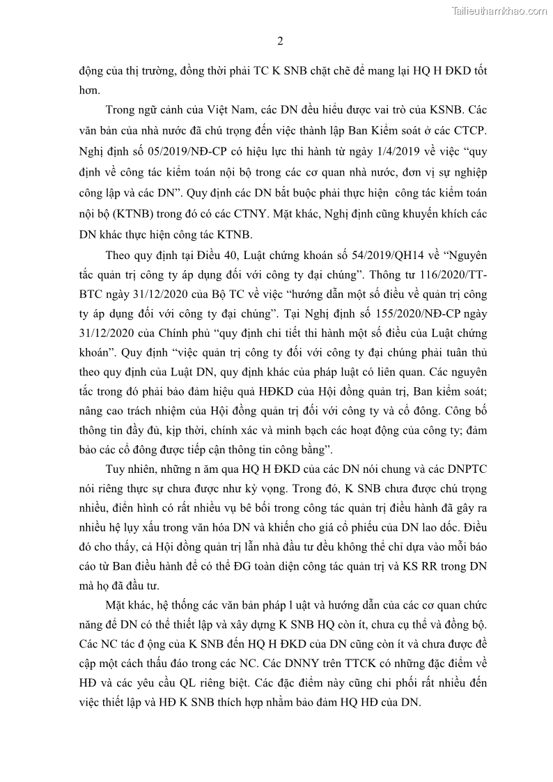 Luận án tiến sĩ kế toán Tác động của kiểm soát nội bộ đến hiệu quả hoạt động kinh doanh của các Doanh nghiệp phi tổ chức niêm yết trên Thị trường chứng khoán Việt Nam - 2 Trang 15