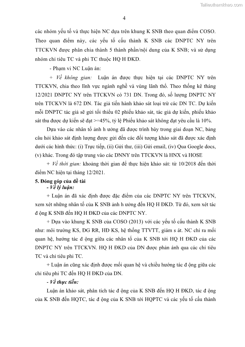 Luận án tiến sĩ kế toán Tác động của kiểm soát nội bộ đến hiệu quả hoạt động kinh doanh của các Doanh nghiệp phi tổ chức niêm yết trên Thị trường chứng khoán Việt Nam - 2 Trang 17